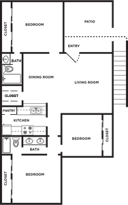 E - Three Bedroom / Two Bath - 1,307 Sq. Ft.*